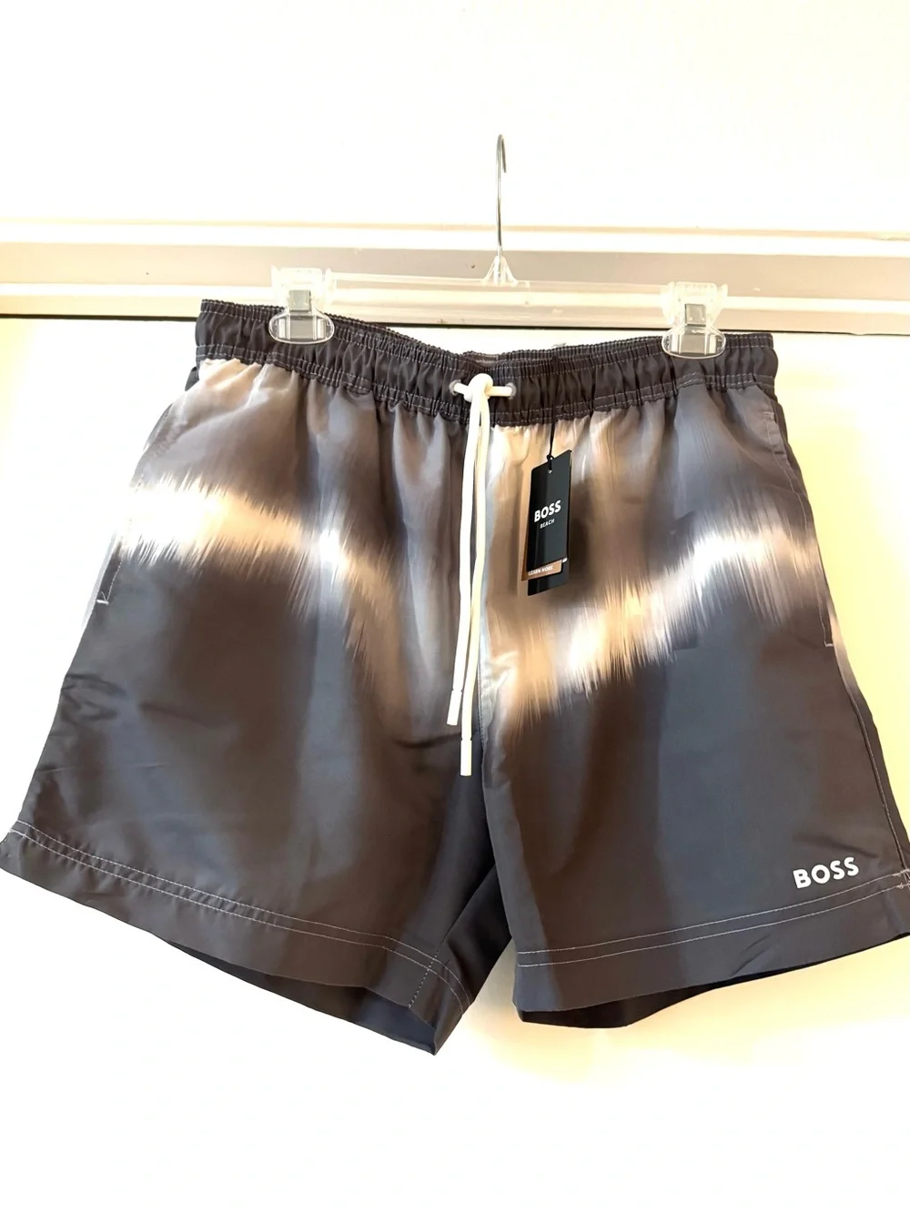Hugo Boss Gray Swim Trunks with White Accent